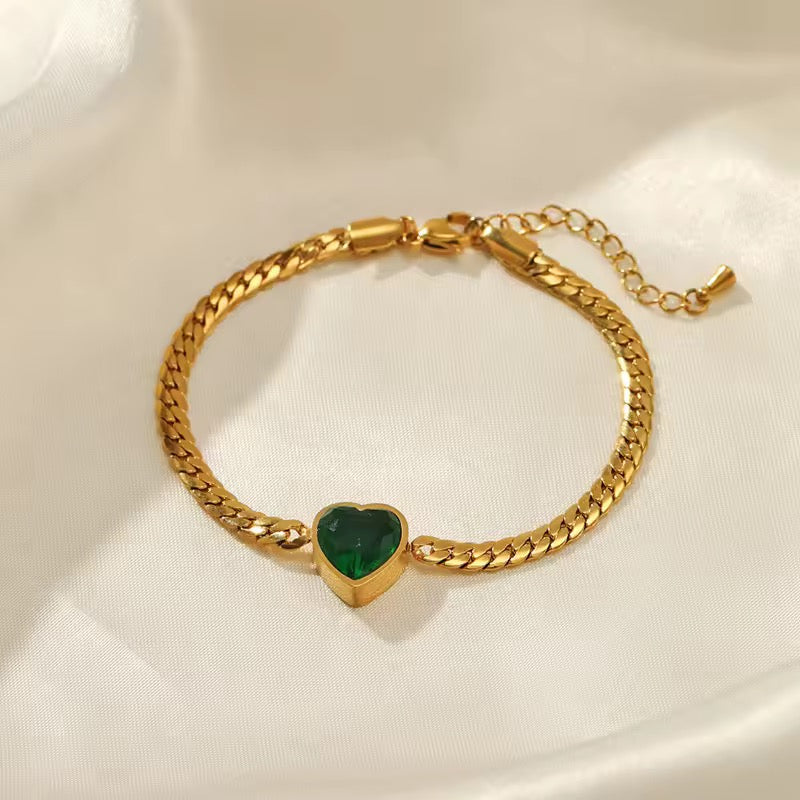 Heart Charm Cuban Chain Bracelet