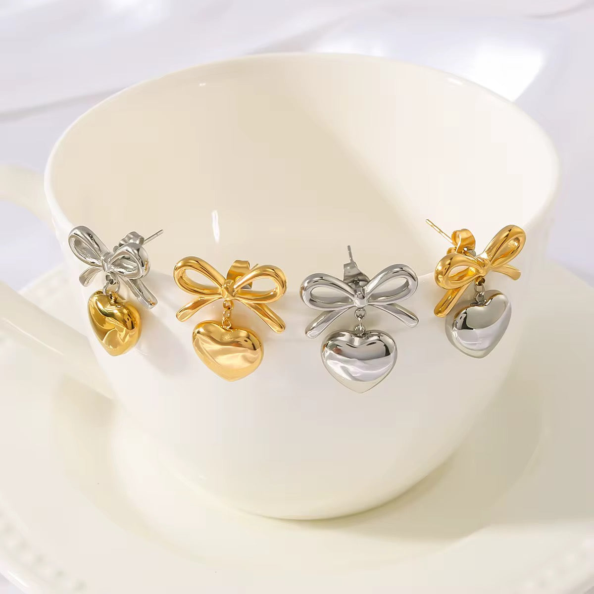 Bow Heart Drop Earrings
