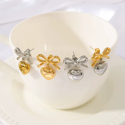 Bow Heart Drop Earrings