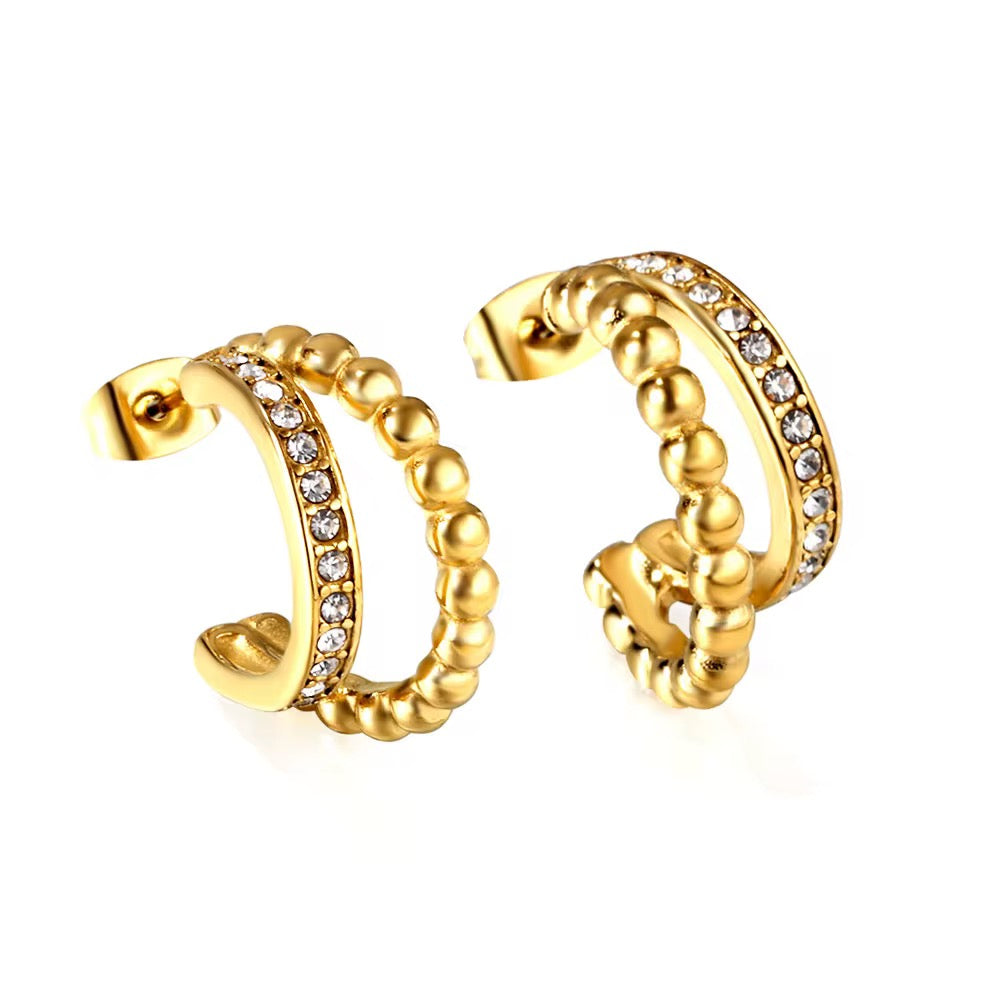 Double Layer Beaded Crystal Hoop Earrings