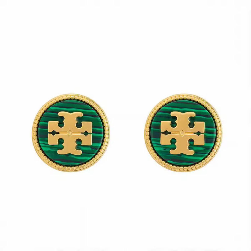 Round Enamel Emblem Stud Earrings