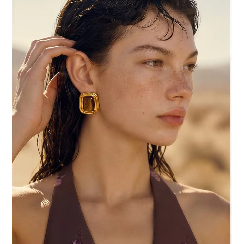 Tiger Eye Stud Earrings