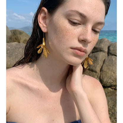 Golden Petal Drop Earrings