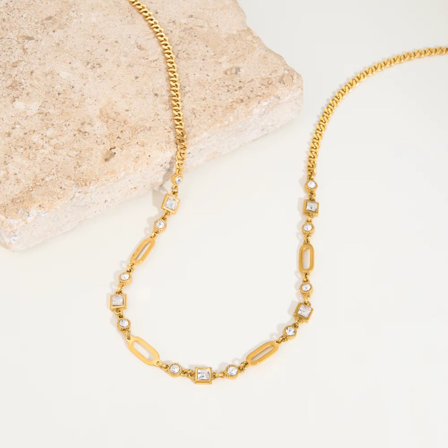 Golden Link Crystal Necklace