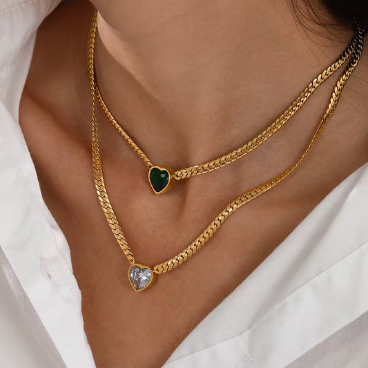 Heart Pendant Cuban Chain Necklace