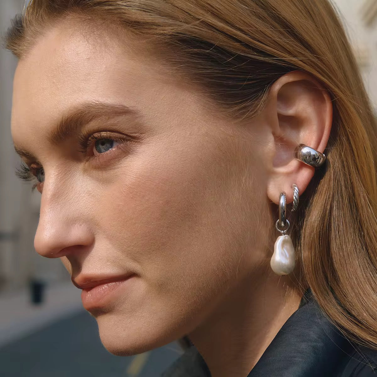 Baroque Pearl Hoop Drop Earrings