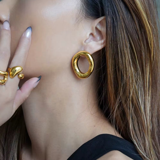 Organic Hollow Oval Earrings