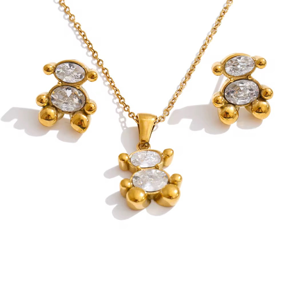Amora Crystal Teddy Bear Jewelry Set