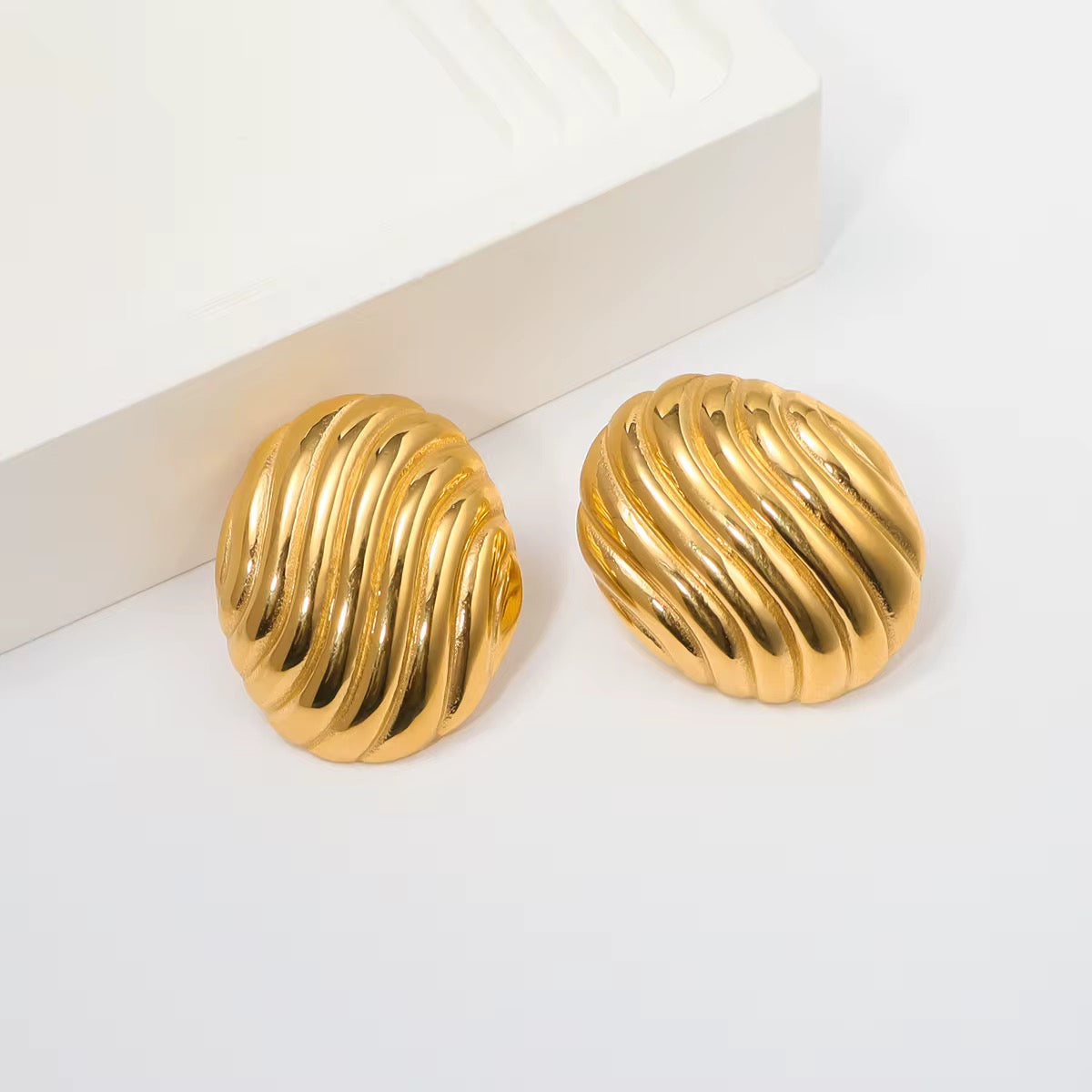 Gold Textured Dome Earrings