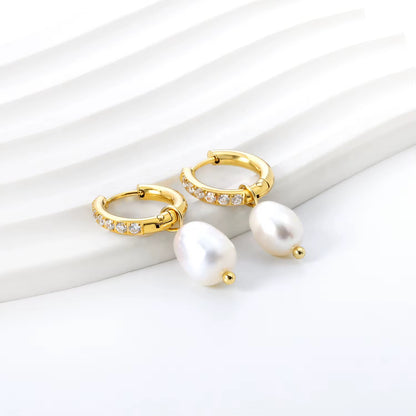Crystal Pearl Drop Huggie Earrings