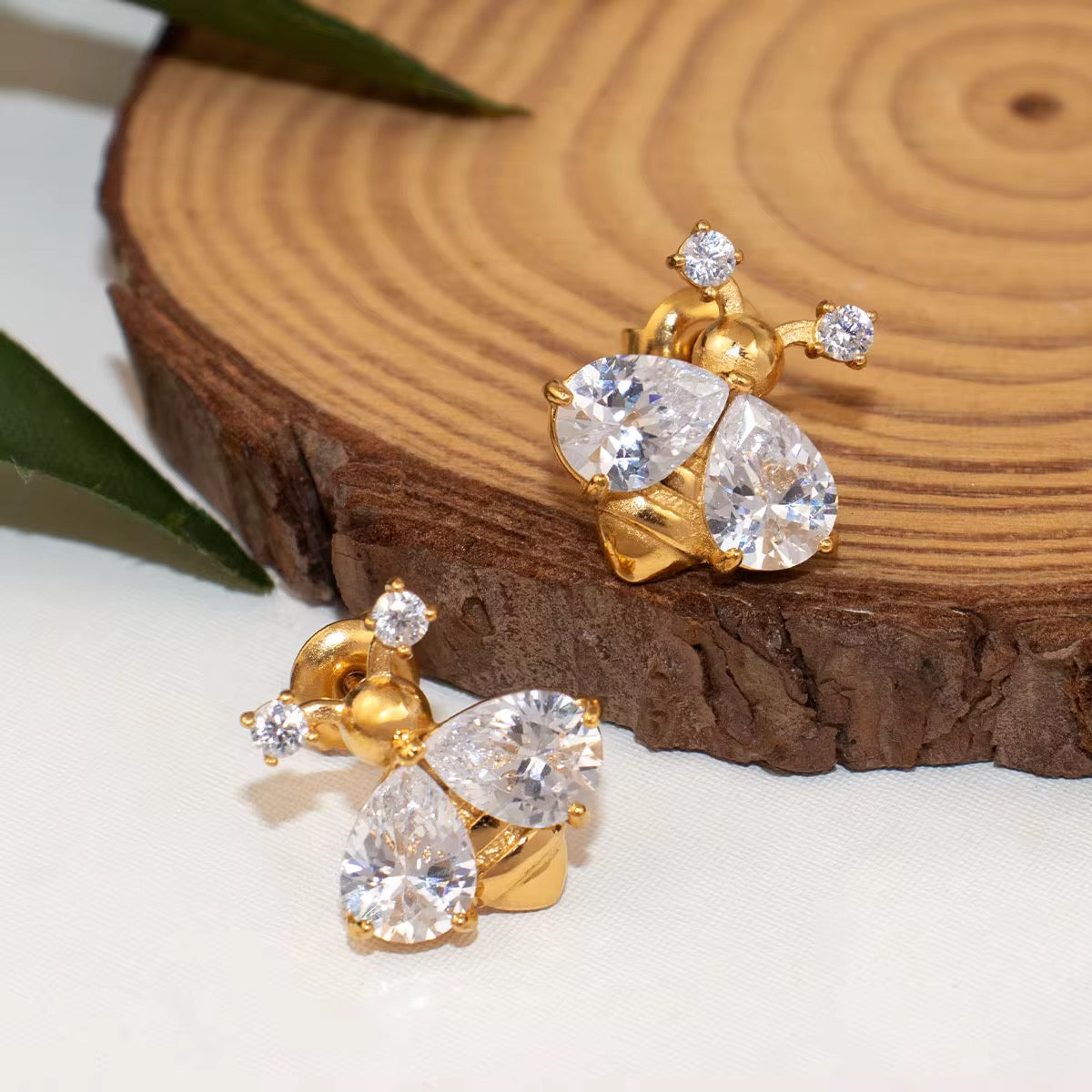 Golden Bee Zircon Stud Earrings