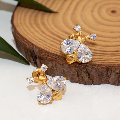 Golden Bee Zircon Stud Earrings