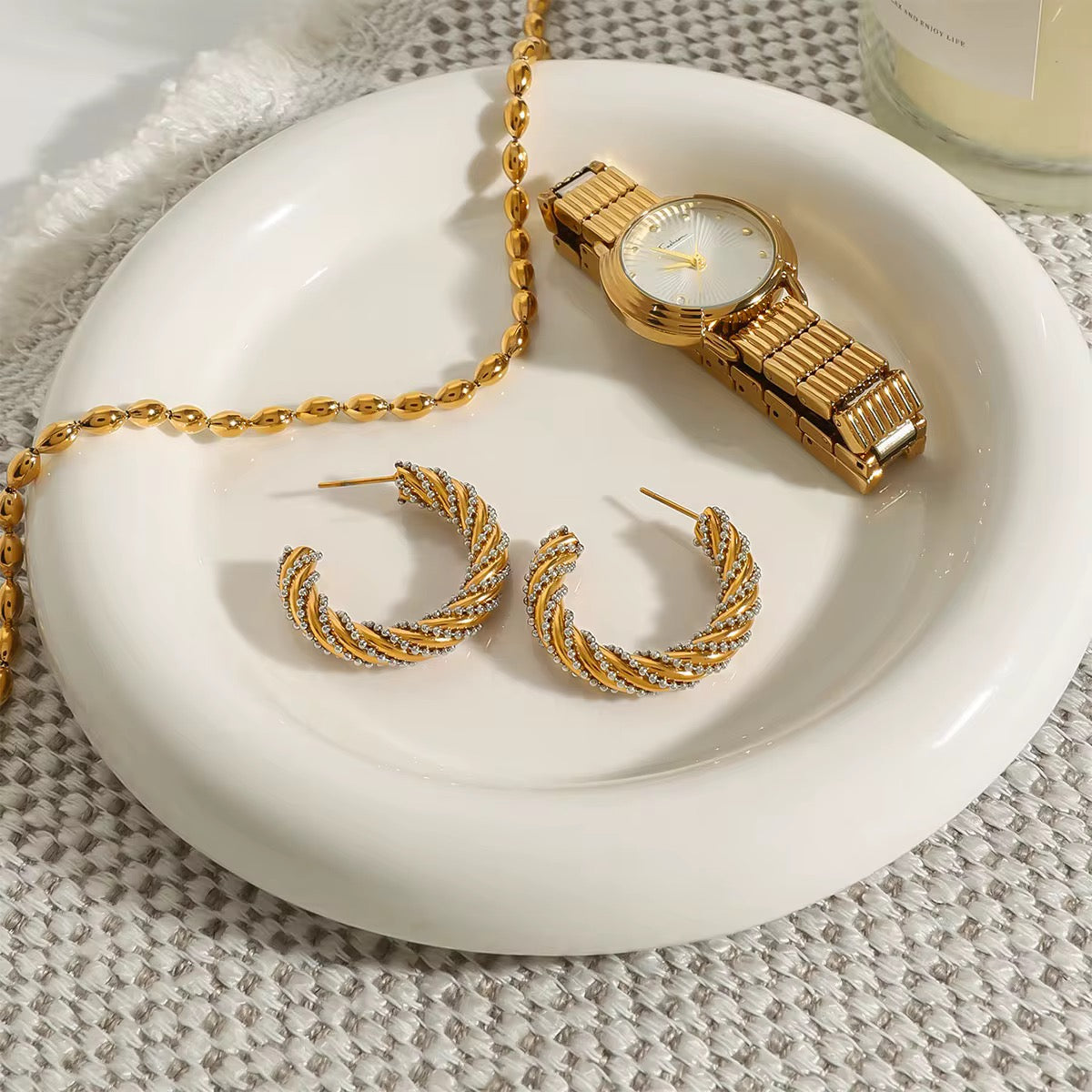 Vintage Twist Pearl Hoop Earrings