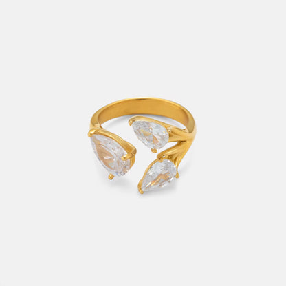Golden Trinity Pear Crystal Ring