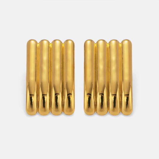 Gold Ribbed Statement Earrings