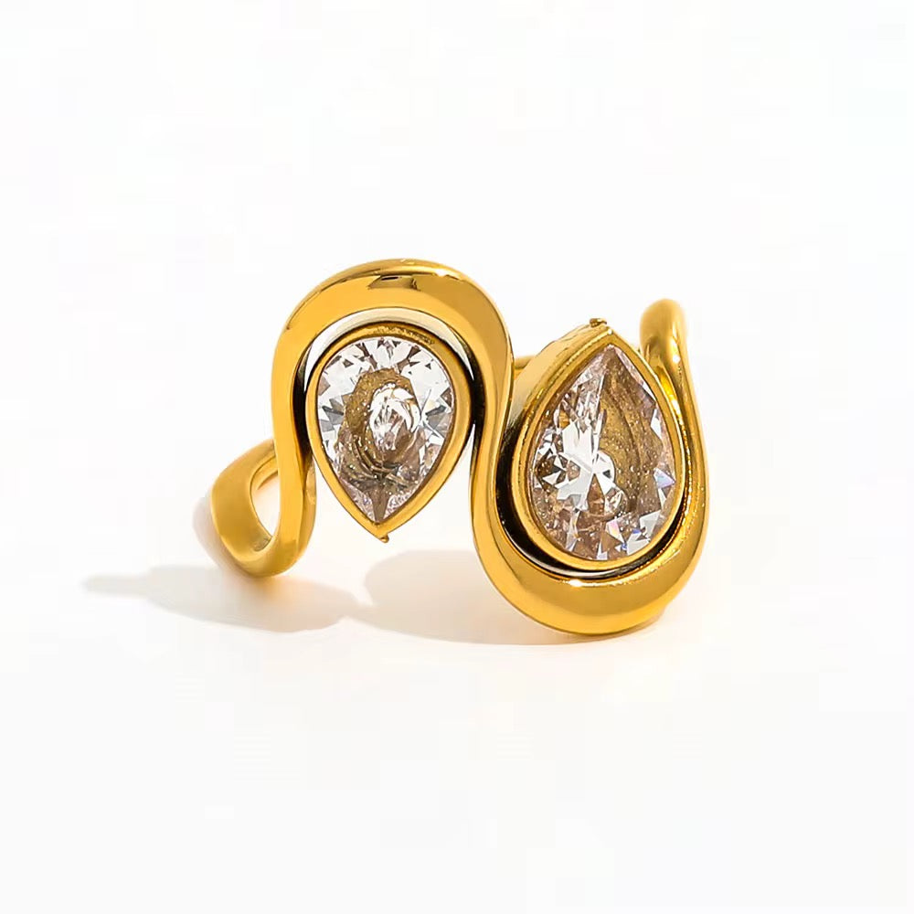 Luxury Double Crystal Adjustable Ring