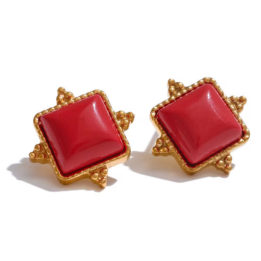 Luxury Colour Stone Stud Earrings