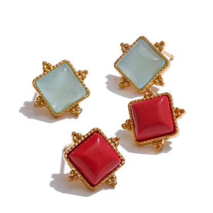 Luxury Colour Stone Stud Earrings