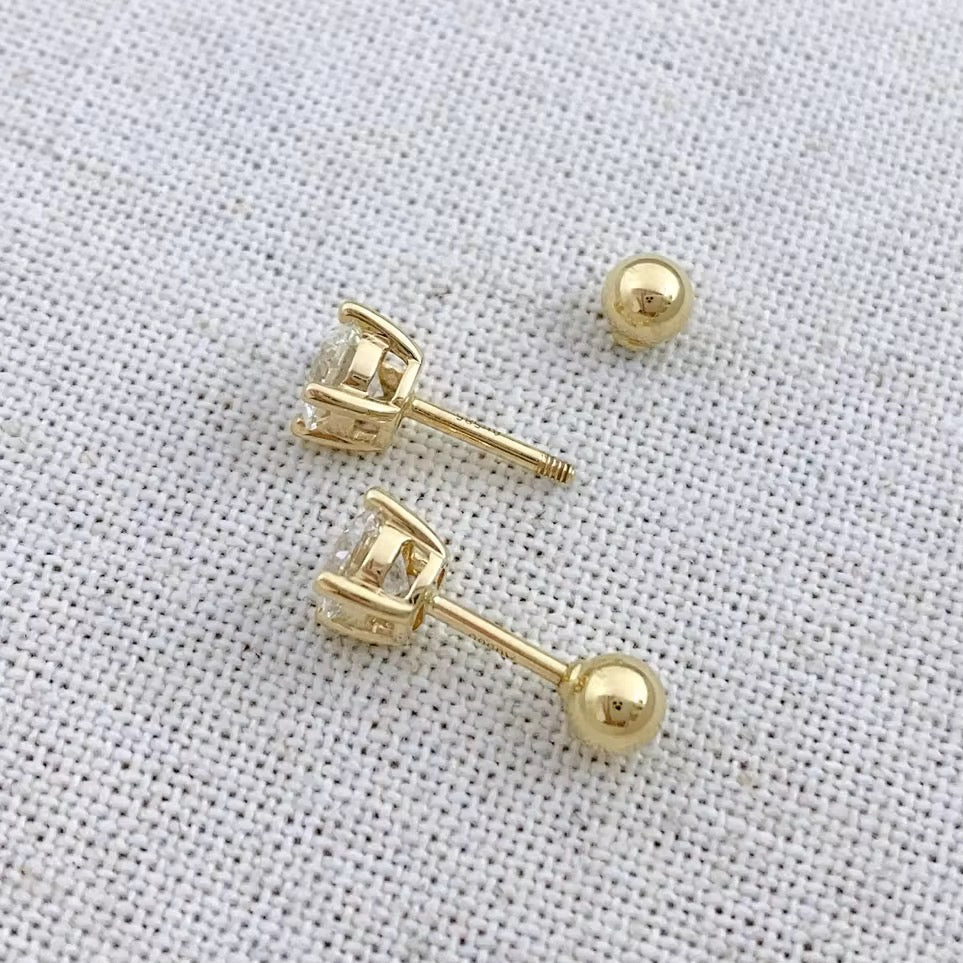 Gold Solitaire Crystal Stud Earrings