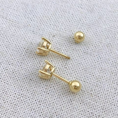 Gold Solitaire Crystal Stud Earrings