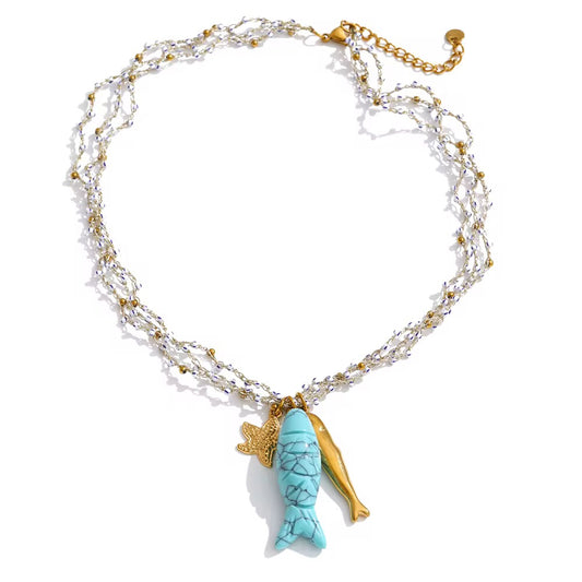 Ocean Charm Turquoise Fish Necklace
