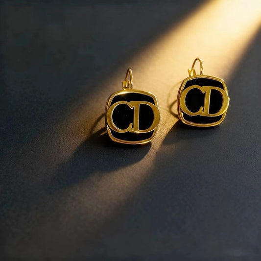 Black Enamel Monogram Earrings