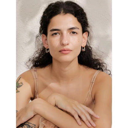 Dual Tone Sculpted Hoop Earrings