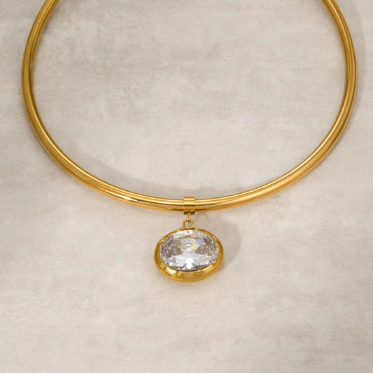 Gold Crystal Pendant Choker Necklace
