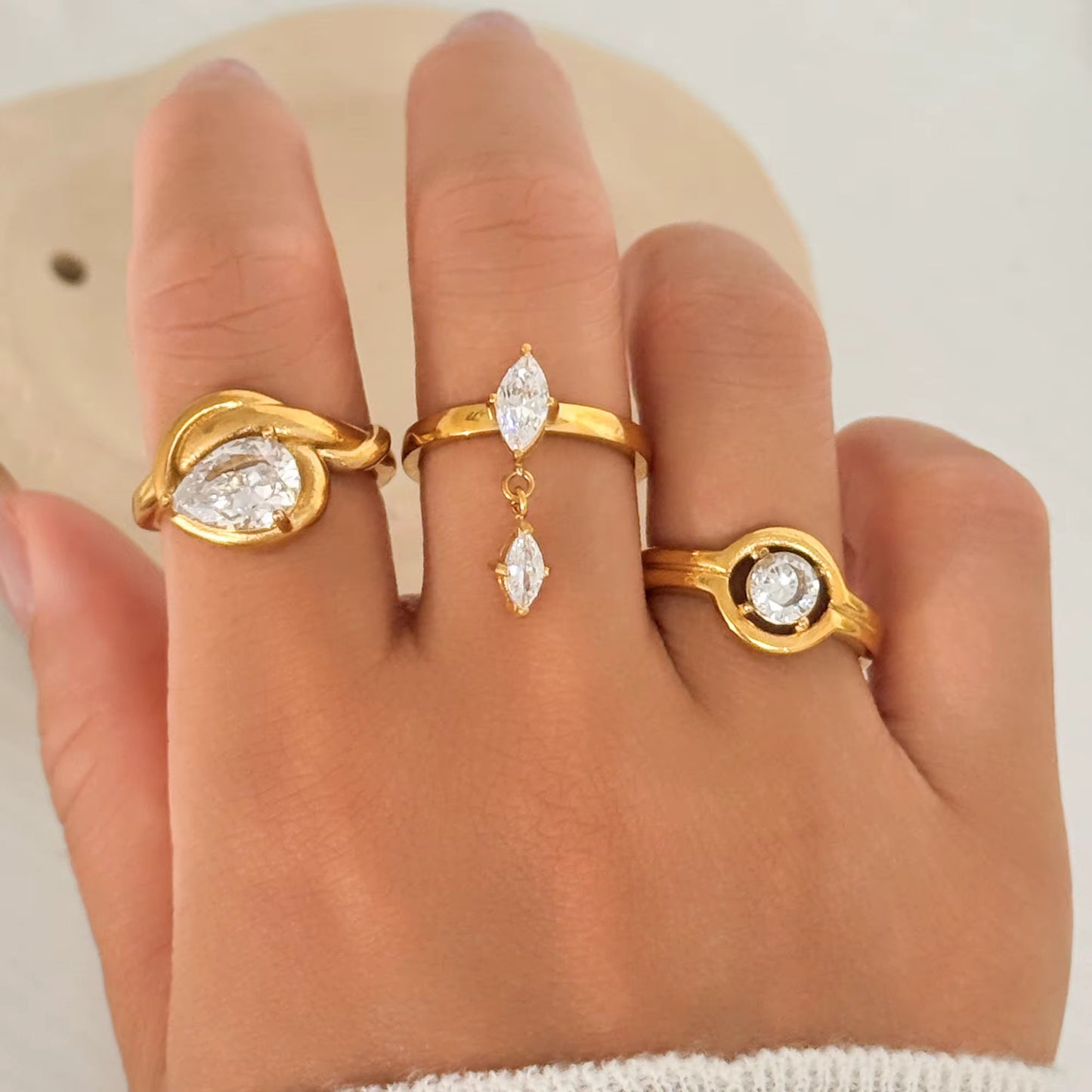 Dainty Drop Crystal Ring