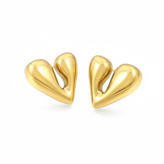 Modern Gold Heart Stud Earrings
