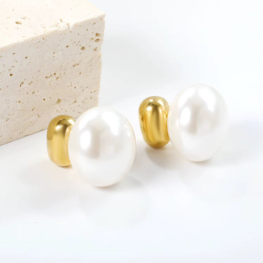 Gold & Pearl Drop Stud Earrings