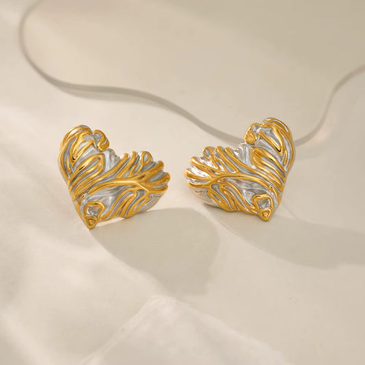 Textured Two-Tone Heart Statement Earrings