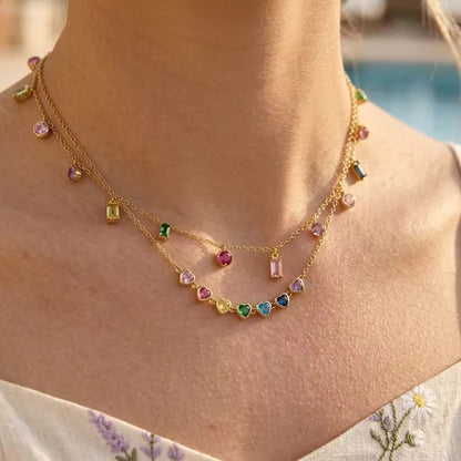Rainbow Heart Layered Necklace