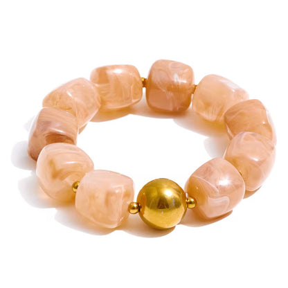 Multi-Color Beaded Bracelet Set – Glossy Resin & Gold Accents