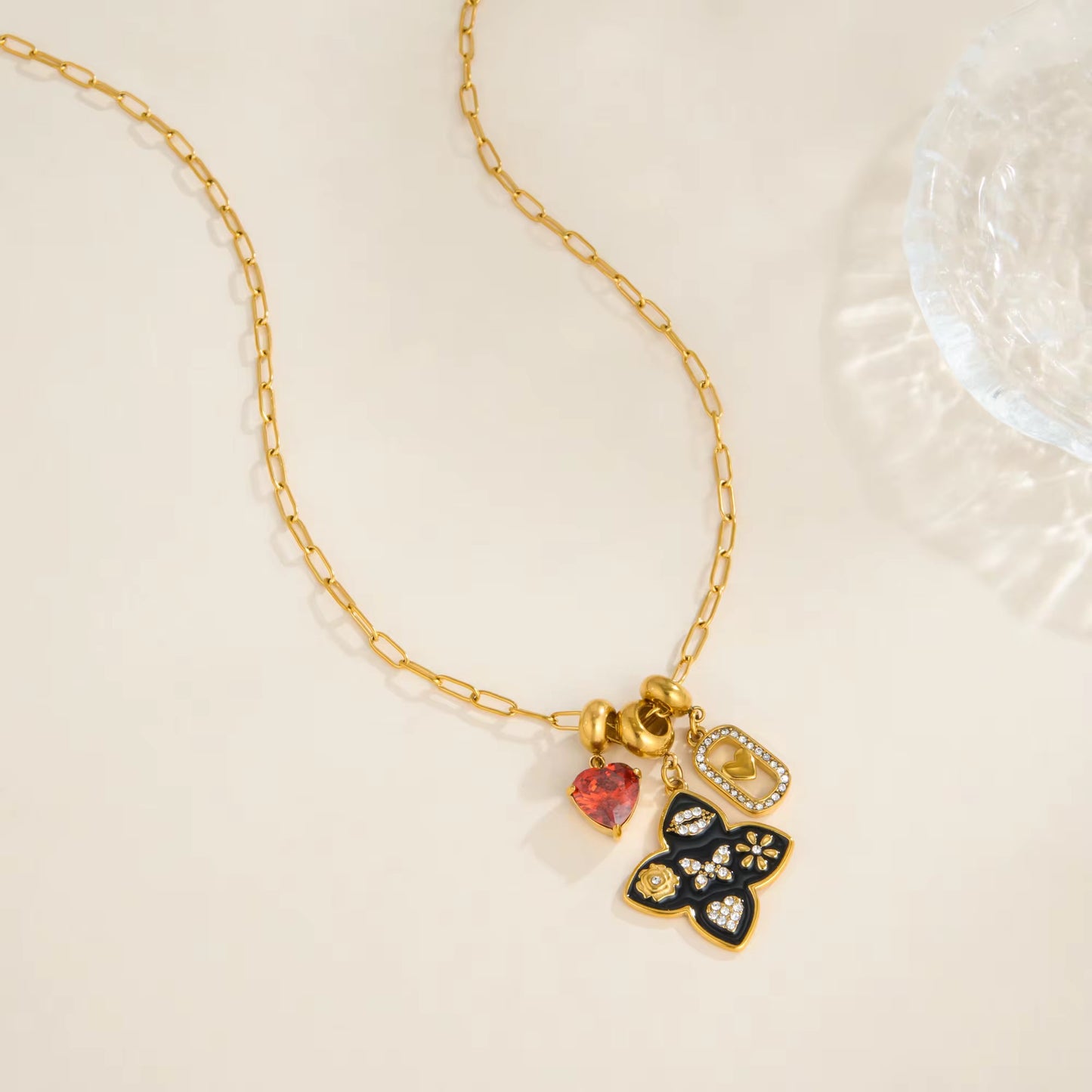 Multi-Charm Gold Pendant Necklace