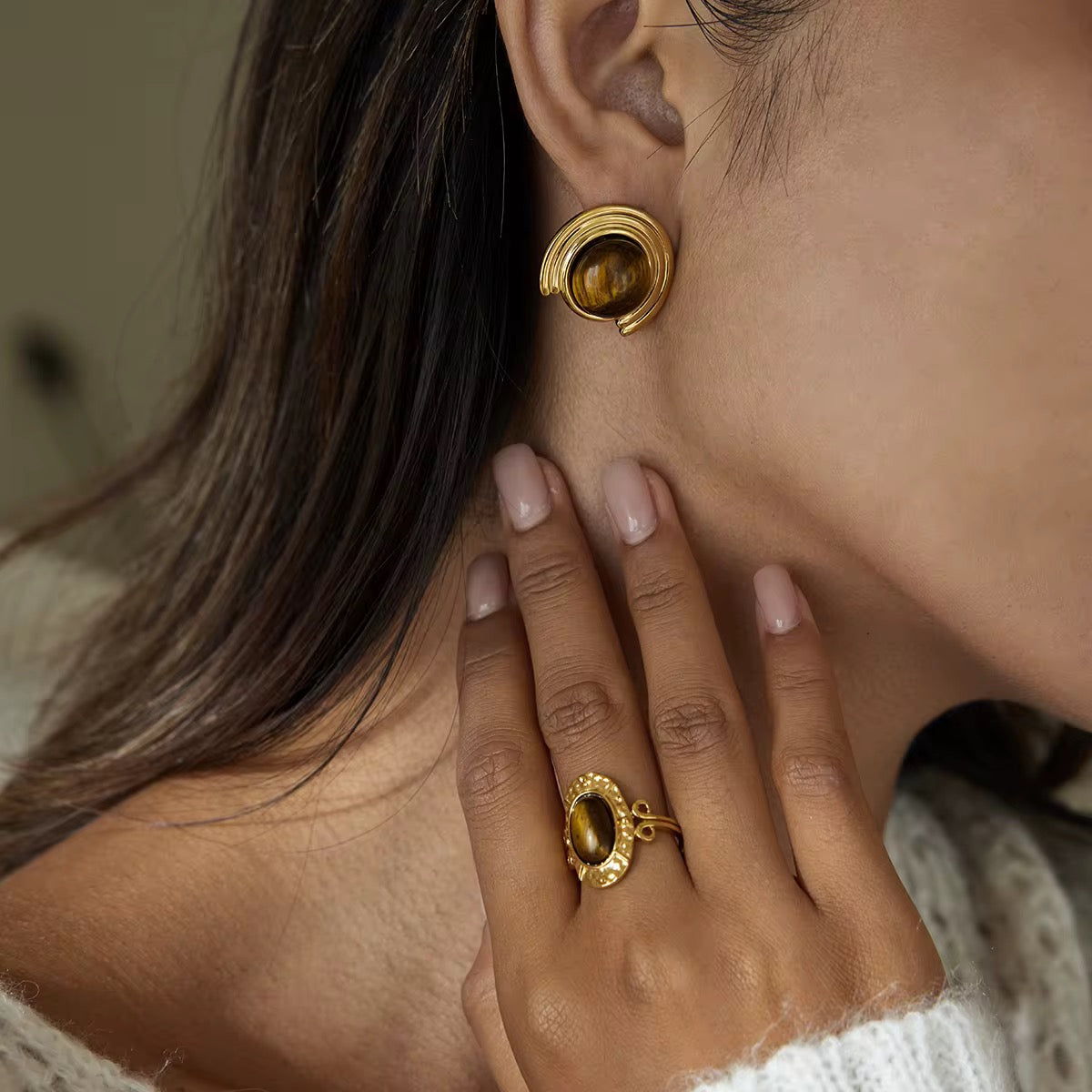 Golden Tiger Eye Statement Earrings