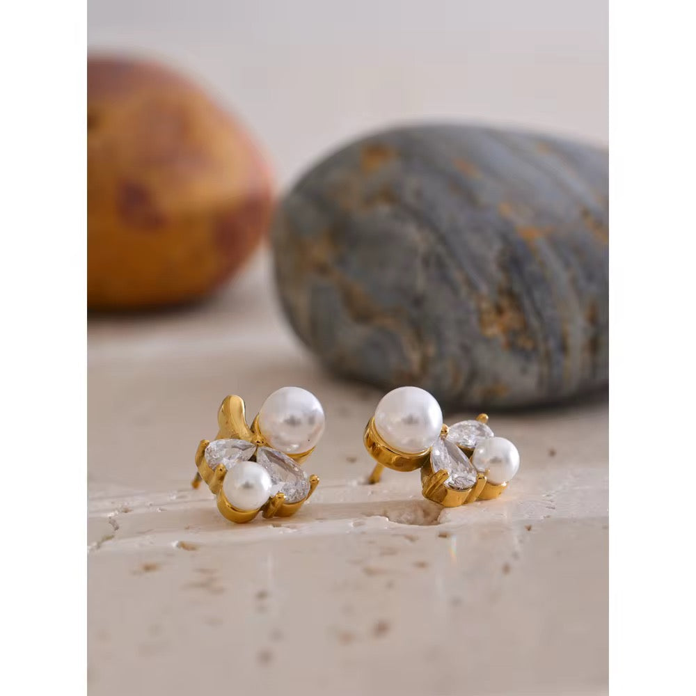 Pearl Bloom Crystal Stud Earrings