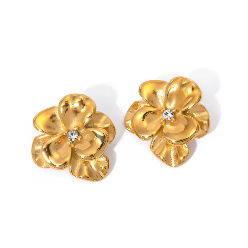 Golden Blossom Crystal Studs