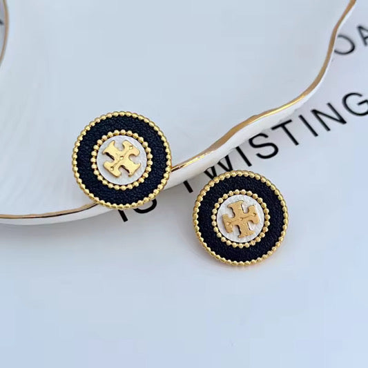 Vintage Cross Medallion Stud Earrings