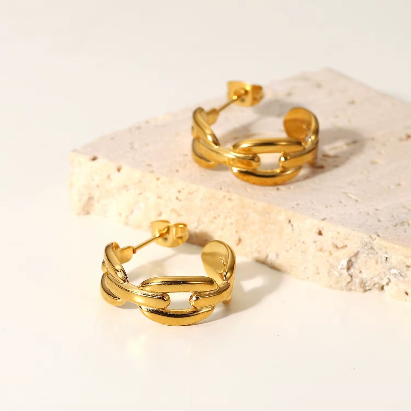Gold Chain Link Hoop Earrings