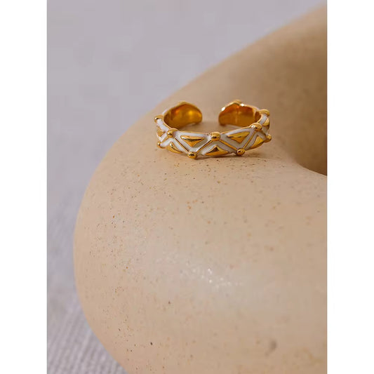 White Enamel Gold Cuff Bracelet