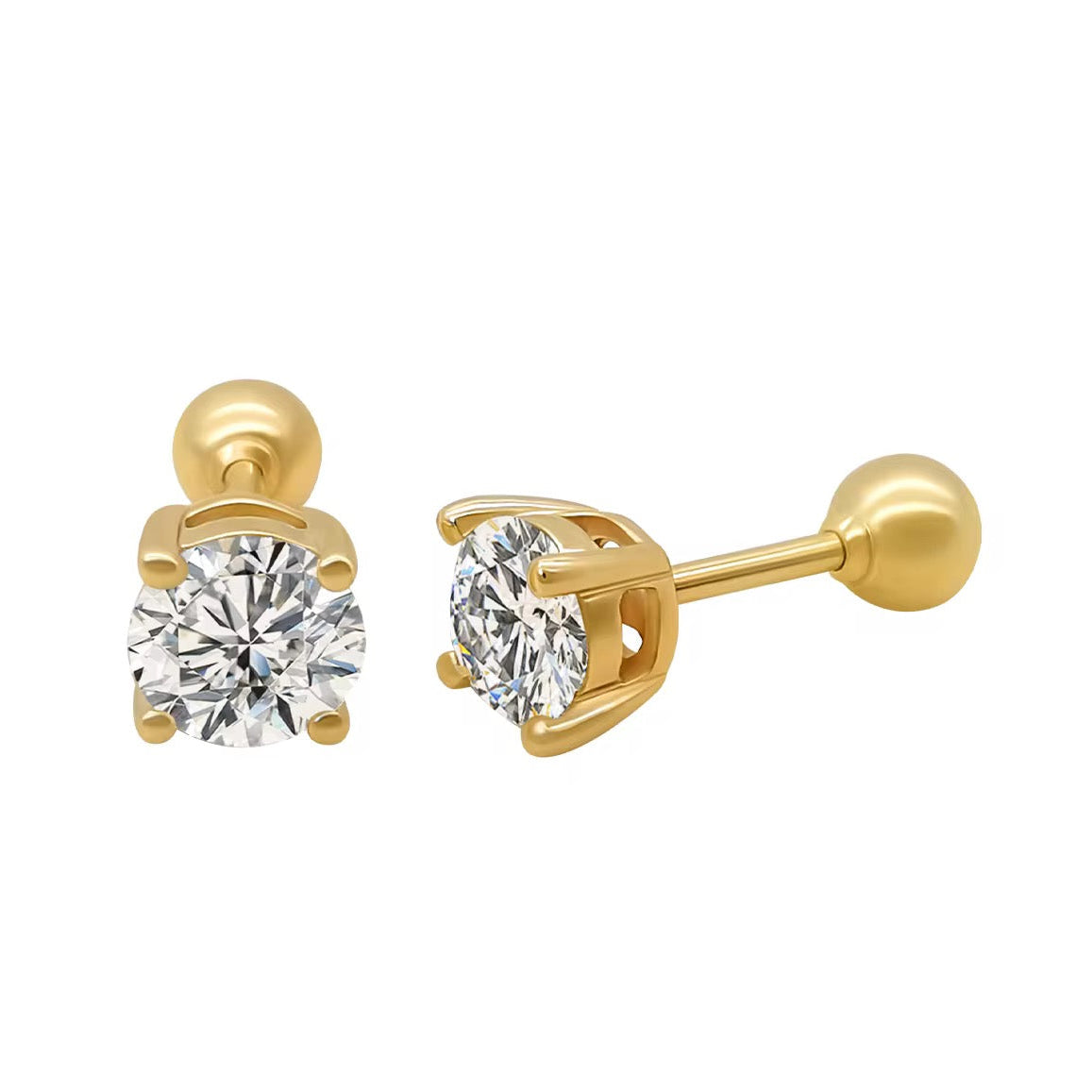 Gold Solitaire Crystal Stud Earrings