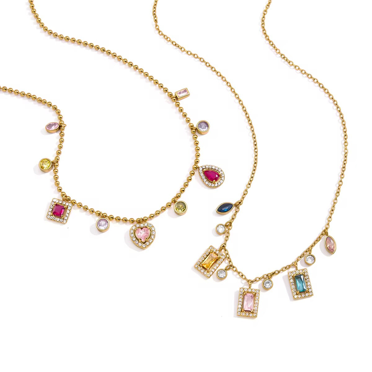 Gemstone Charm Cascade Necklace