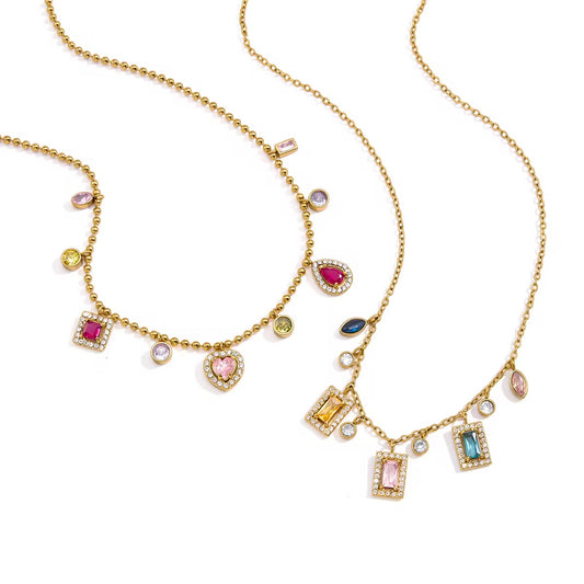 Gemstone Charm Cascade Necklace
