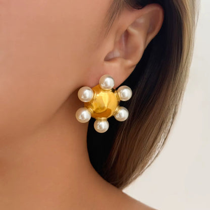 Pearl Halo Gold Stud Earrings