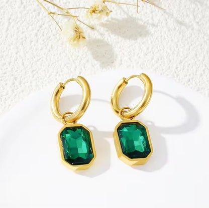 Emerald Cut Crystal Drop Hoops