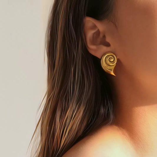 Gold Spiral Shell Statement Earrings