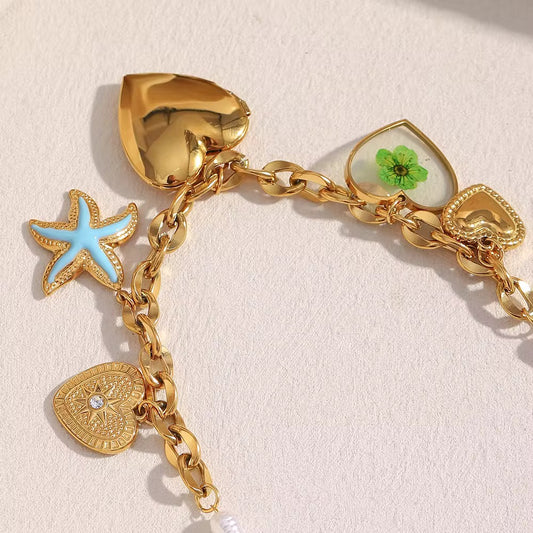 Gold Charm Pearl Necklace