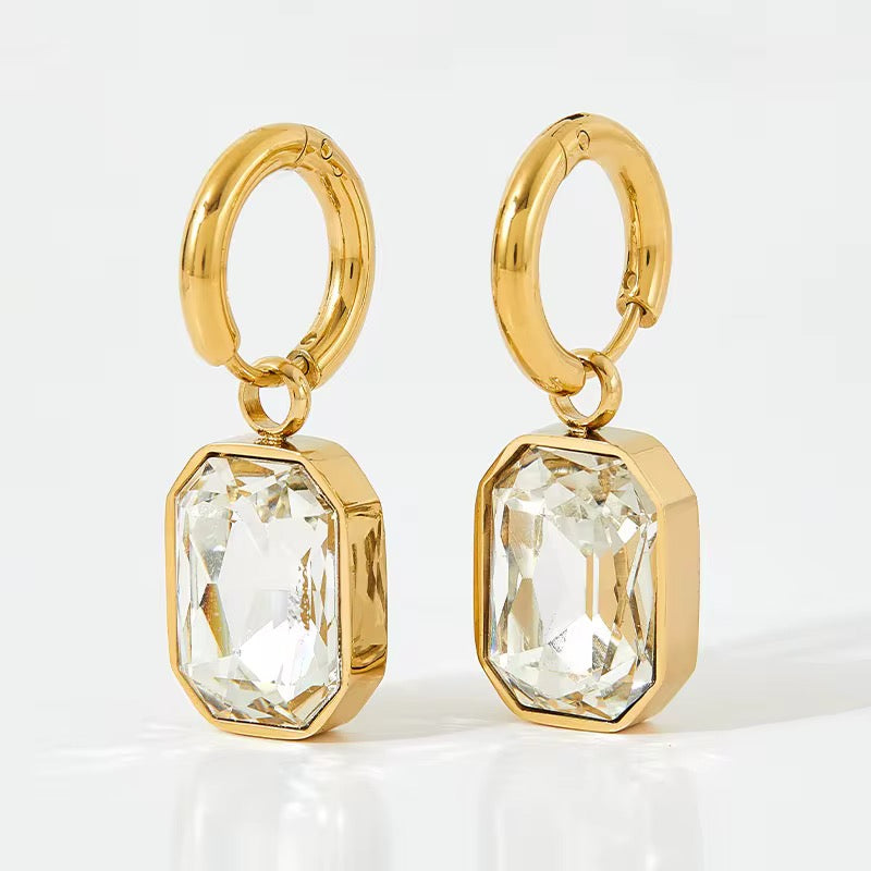 Emerald Cut Crystal Drop Hoops