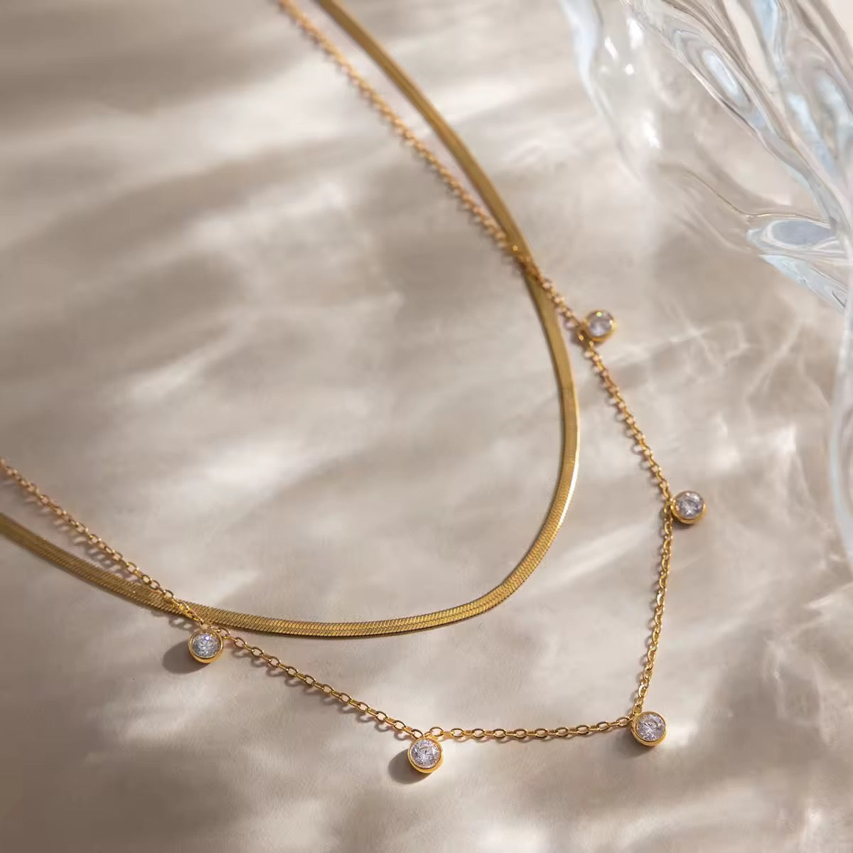 Layered Crystal Snake Chain Necklace